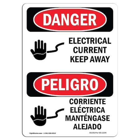 Signmission Safety Sign, OSHA Danger, 18" Height, Rigid Plastic, Electrical Current Keep Away Spanish OS-DS-P-1218-VS-1194